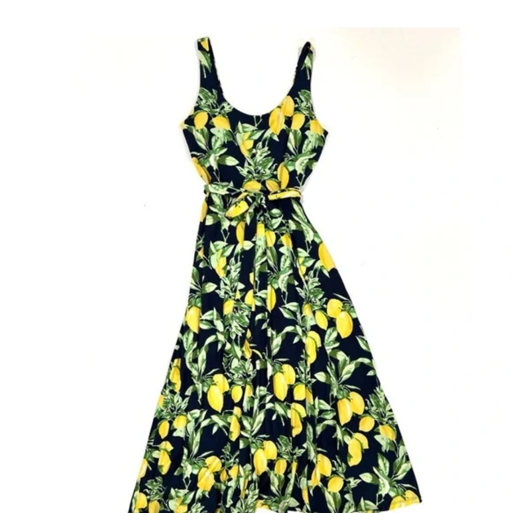 Loft Navy Blue lemons midi dress -M - Picture 4 of 7